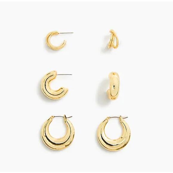NWT J. Crew Gold-Plated Hoop Earrings - Set-of Three - Picture 1 of 10
